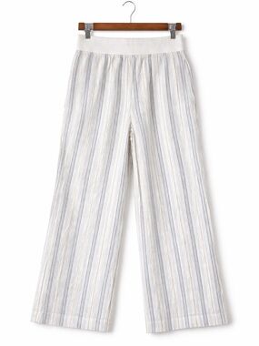 NWT Soft Surroundings 100% Linen Wide Leg Pants Striped Blue White L XL